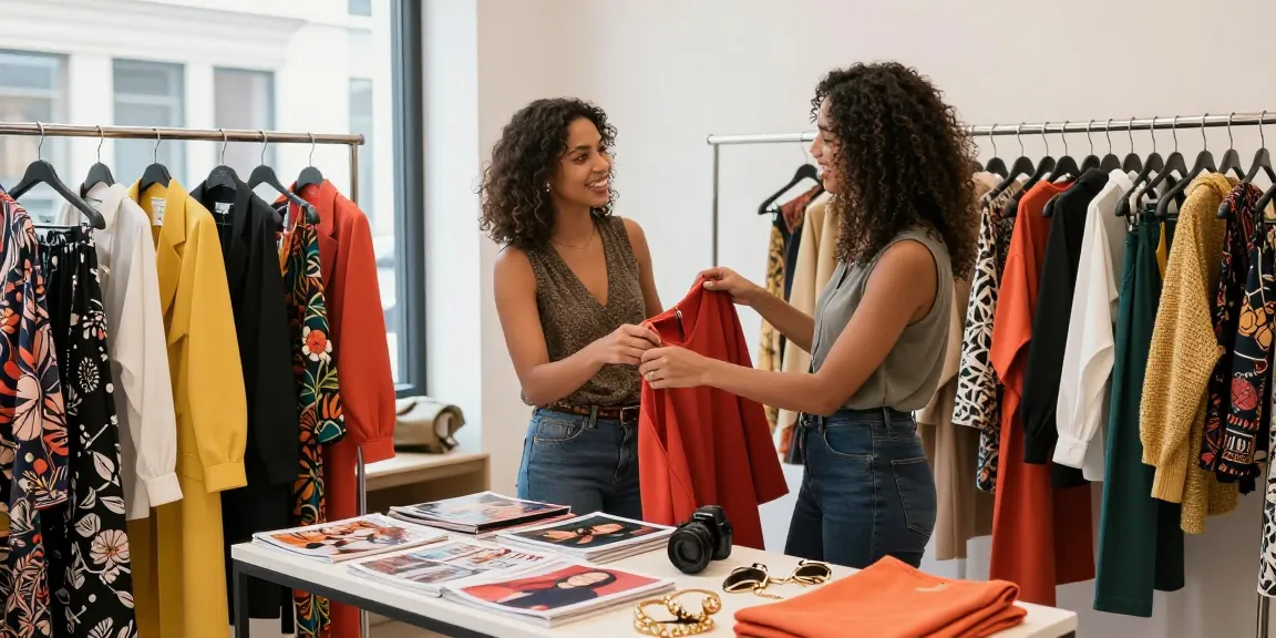 Consulenza di Personal shopping in boutique con stylist che aiuta una cliente a scegliere outfit.