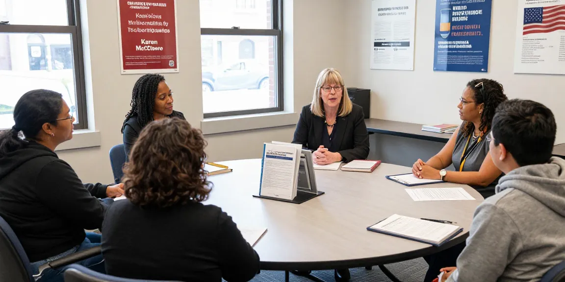 Karen McCleave Toronto leads a community legal discussion in a bright center, emphasizing advocacy and support.