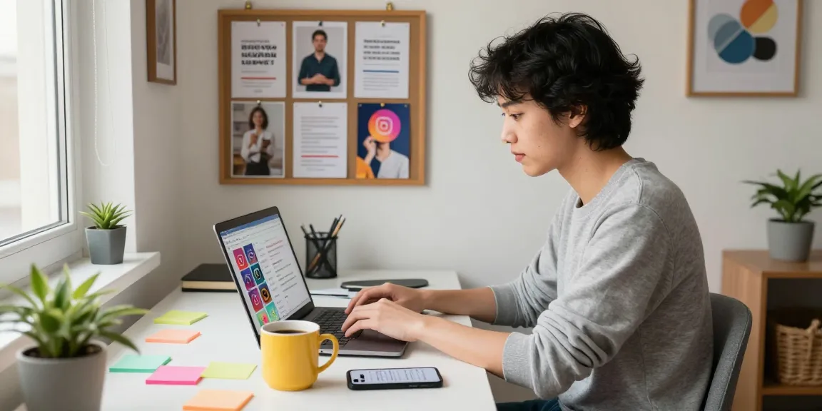 Buy Instagram likes instant delivery with a cozy home office scene showing an entrepreneur managing content.