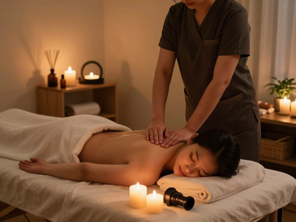 Professional 출장마사지 therapy session in a serene home environment.