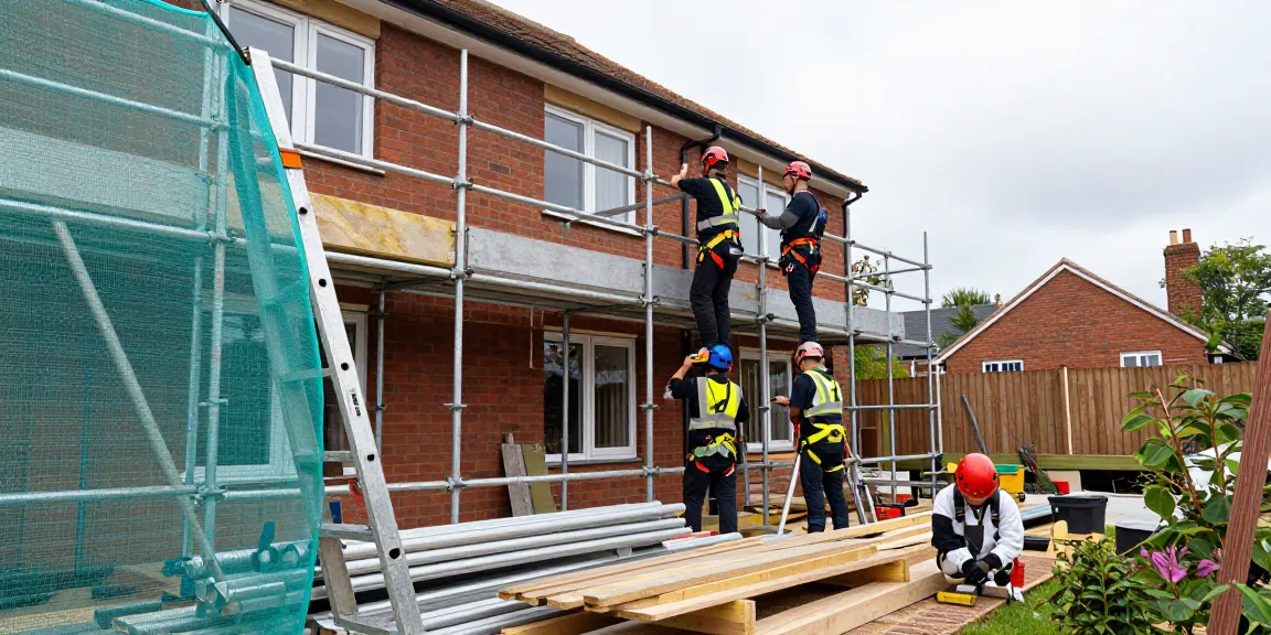 Home Extension Scaffolding Essex - Scaffolders on site installing safe scaffolding for residential extensions.