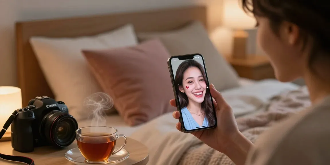 Engaging nsfw ai chat interaction with a playful character in a cozy setting.