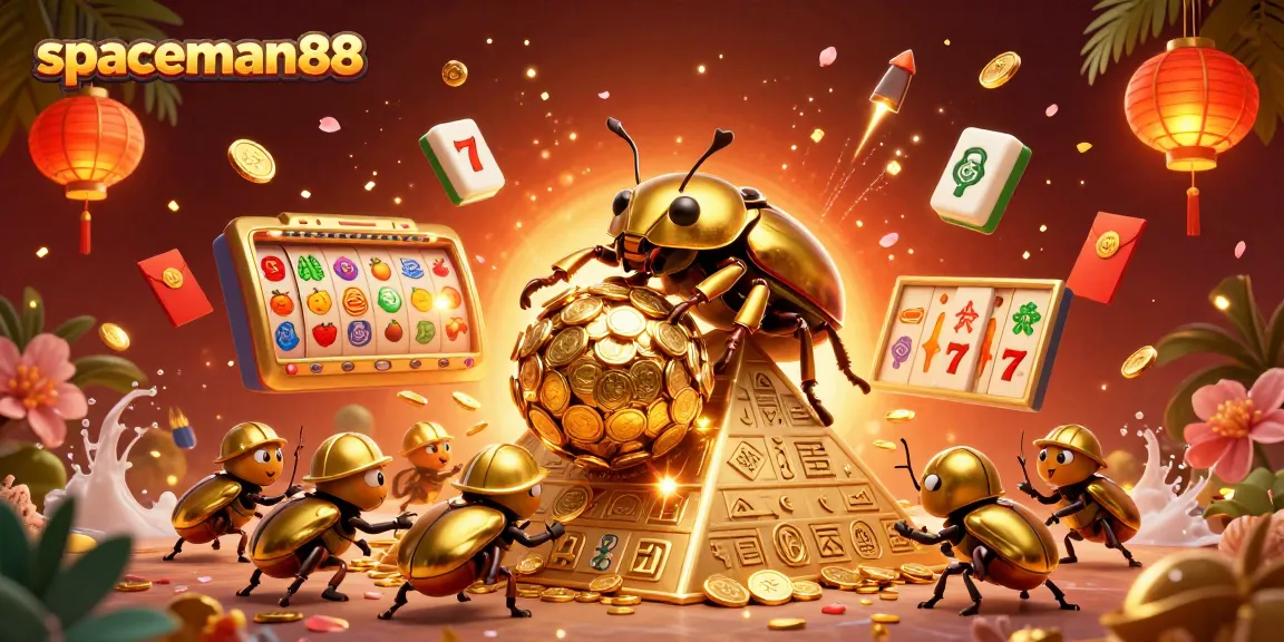 Engage with spaceman88 by spinning vibrant slot reels, surrounded by festive gambling elements.
