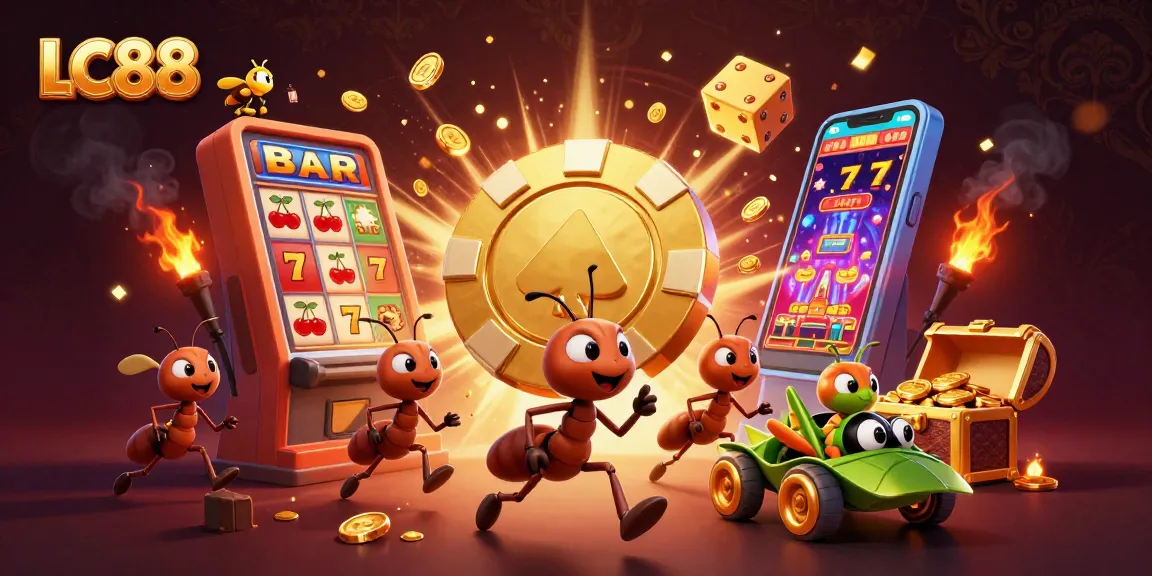 Experience the excitement of LC88's casino escapades with grand heist visuals and vibrant gaming symbols.