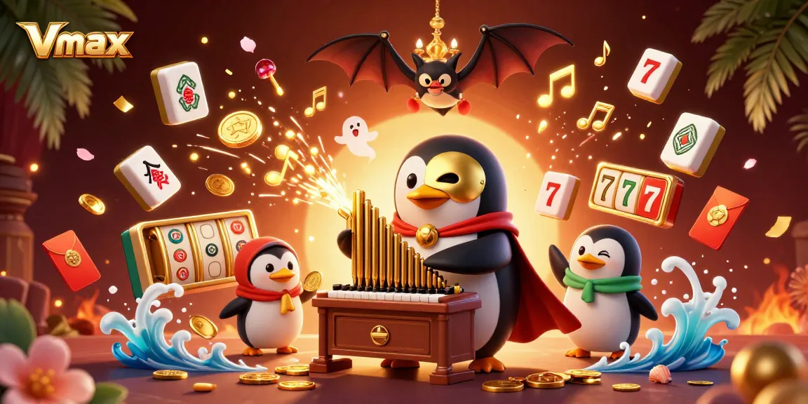 Experience the excitement of Vmax casino games featuring dynamic characters and gold elements.