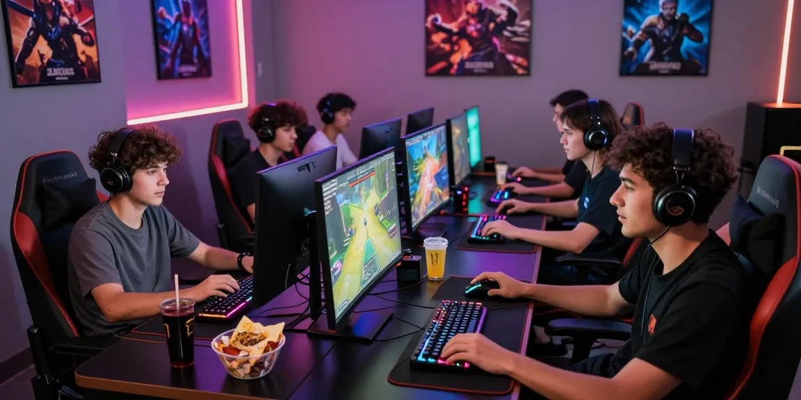Suasana permainan online terjun4d dengan para gamer terlibat dalam sesi multiplayer yang intens.