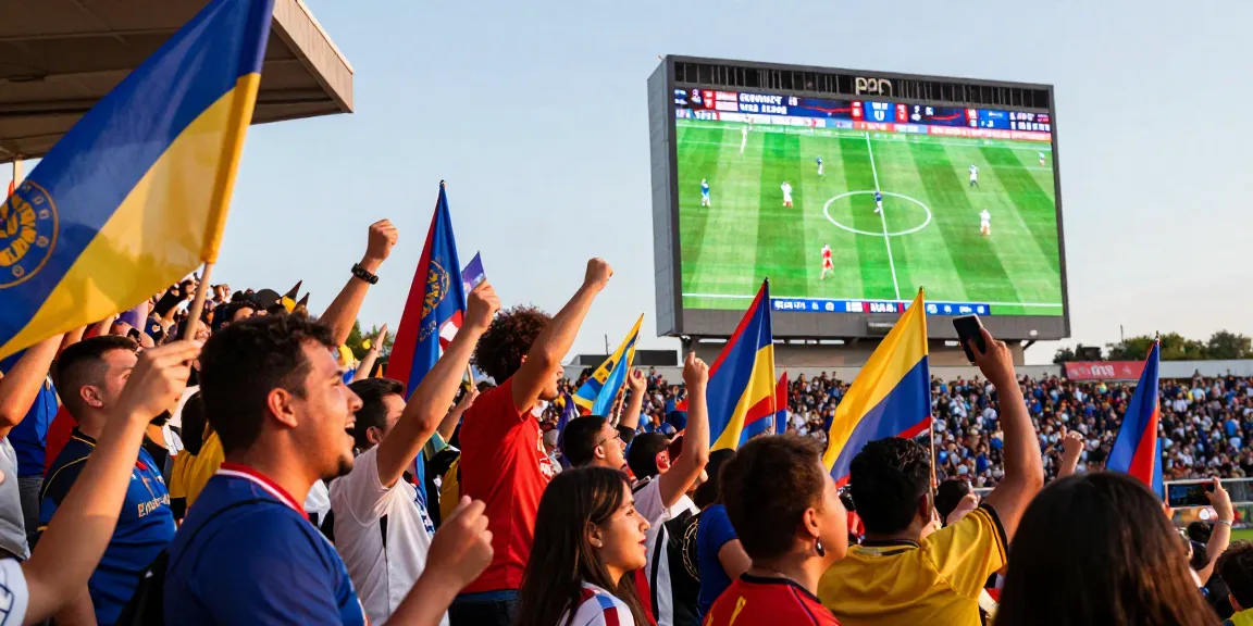 Excited football fans celebrating during a thrilling kora live match at the stadium.
