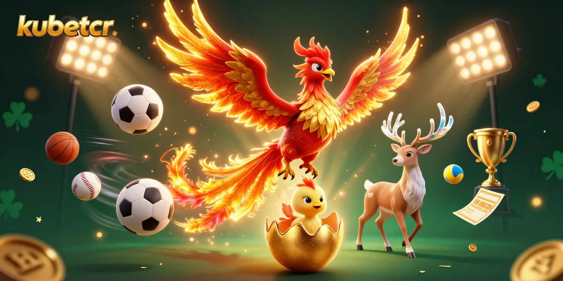 Engage in thrilling bets at kubetcr with dynamic sports elements and a magical phoenix backdrop.