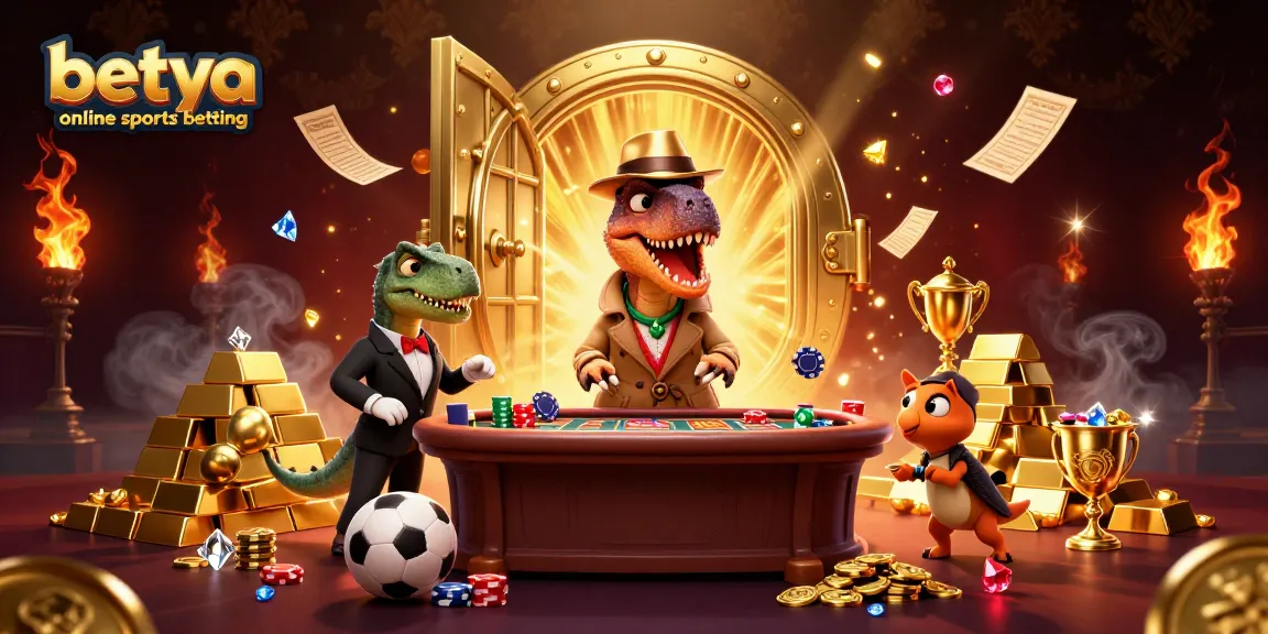 Experience thrilling betya online sports betting with a cartoon velociraptor at a betting table in action.