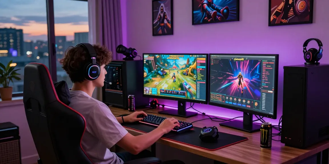 Gamer menggunakan cipung138 di ruang bermain dengan layar besar dan suasana ceria.