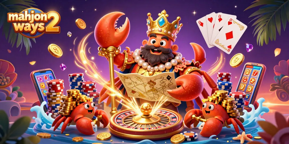 Engage in the exciting mahjong ways 2 slot game with golden crab emperor and sparkling casino elements.