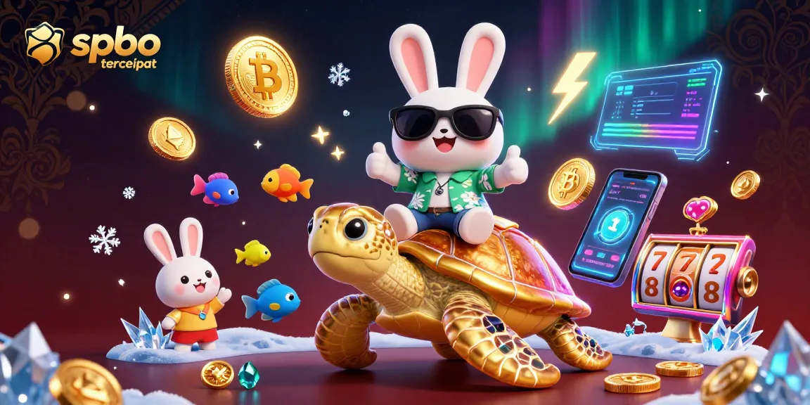 Bet on spbo tercepat with an exciting 3D casino illustration of a lucky rabbit and turtle surrounded by vibrant symbols.