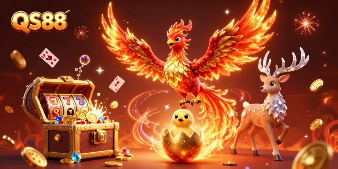 Experience thrilling gameplay at QS88 with a vibrant 3D illustration showcasing exciting casino elements.
