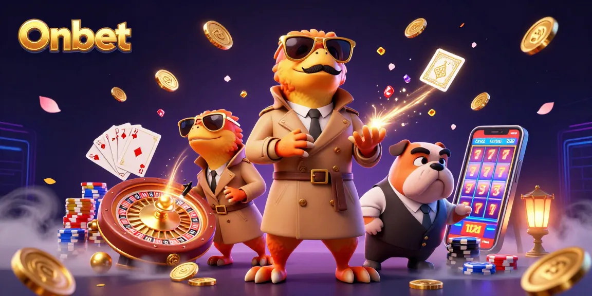 Experience Onbet's thrilling casino environment with raptors and sparkling game elements.