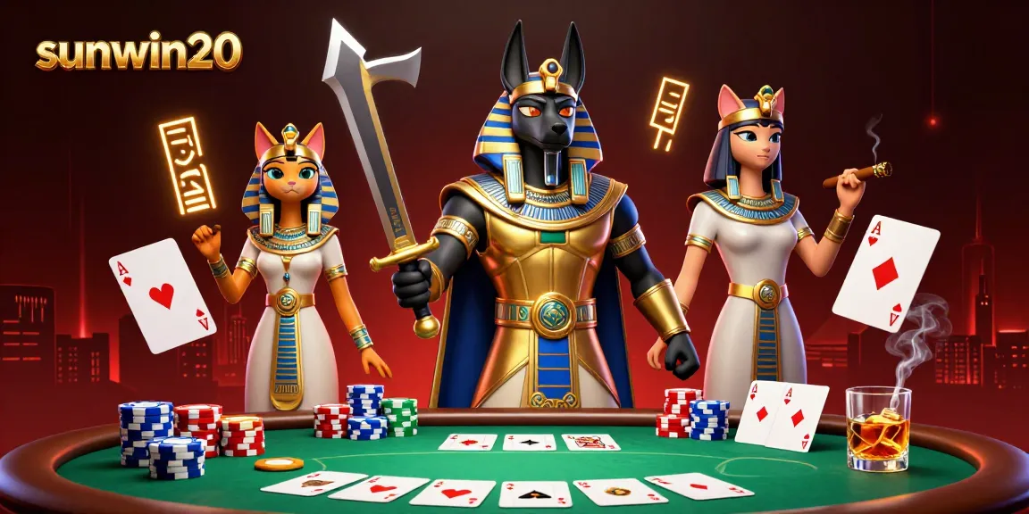 Win at sunwin20 with a poker game featuring dynamic characters and vibrant casino elements.