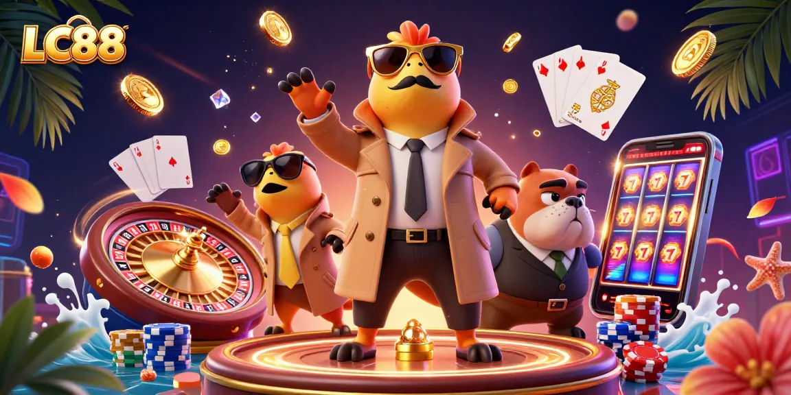 Join the excitement at LC88 with raptors sneaking into a casino under the watchful eye of a bulldog bouncer.