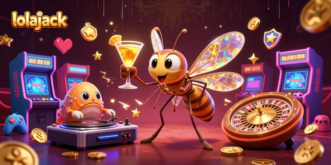 Experience fun at lolajack casino with a vibrant scene featuring a unique casino mascot and roulette.