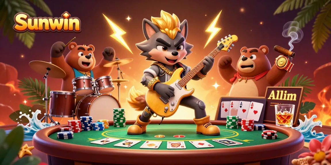 Experience thrilling gameplay at Sunwin with vibrant casino scenes, poker action, and festive atmosphere.