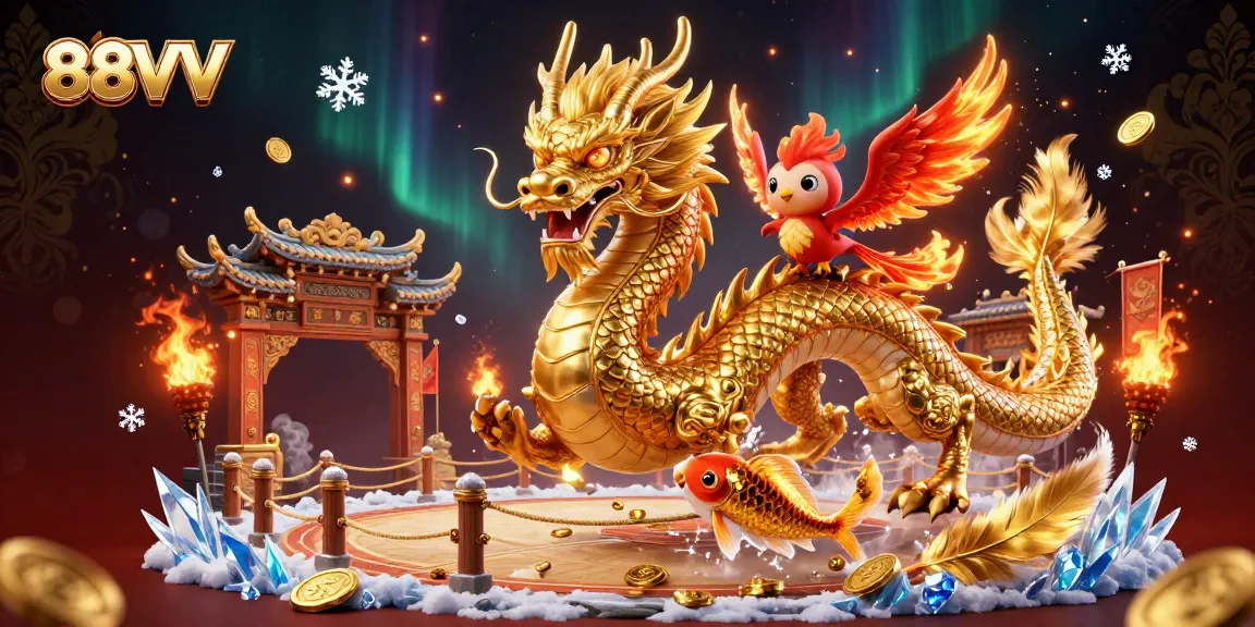 Participate in thrilling games at 88VV with stunning visuals of a dragon, phoenix, and koi.
