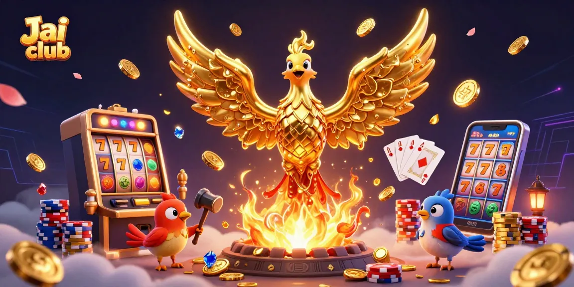 Experience thrilling gameplay at Jai club with dynamic slot machines, golden phoenix, and vibrant casino elements.