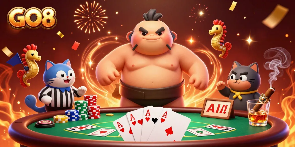 Experience the excitement of GO8 with this vibrant underwater casino scene showcasing thrilling poker moments and lively characters.
