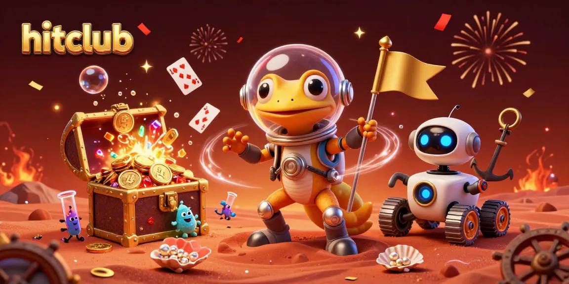 Experience the exhilarating atmosphere of hitclub as the Martian gecko uncovers a hidden golden casino with treasures.
