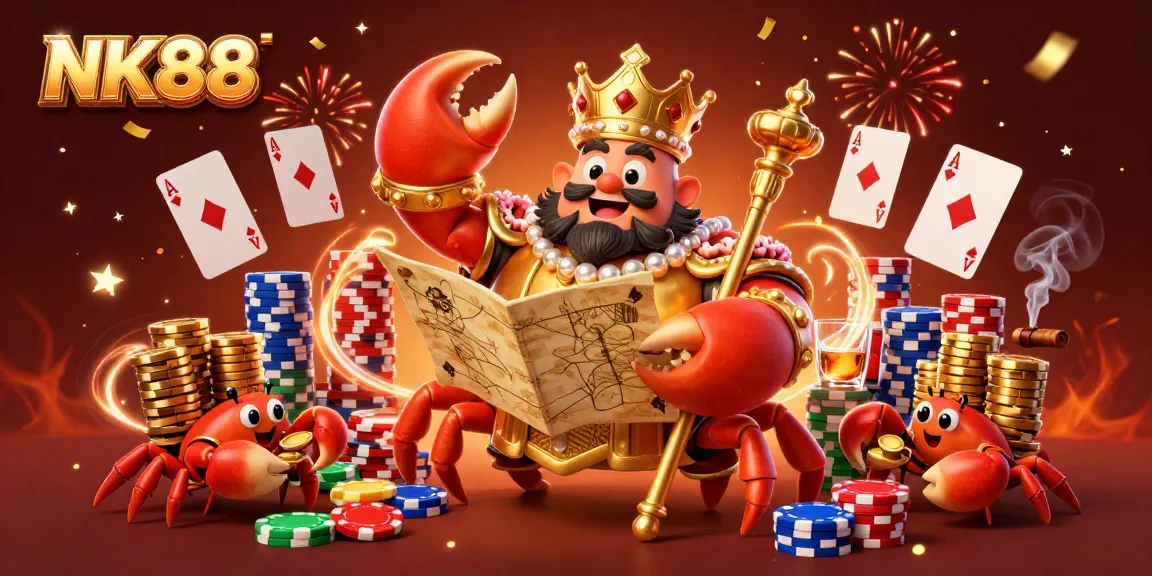 Experience lucrative wins with NK88's emperor crab amidst vibrant casino action and poker excitement.