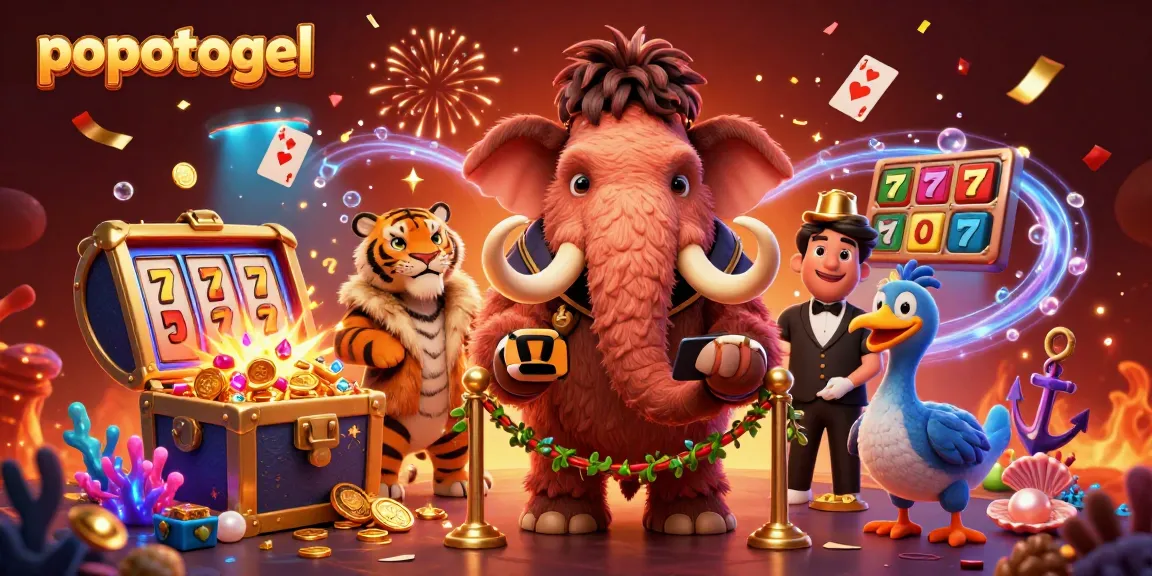 Engage in exciting gameplay with popotogel featuring colorful treasure elements and casino characters.