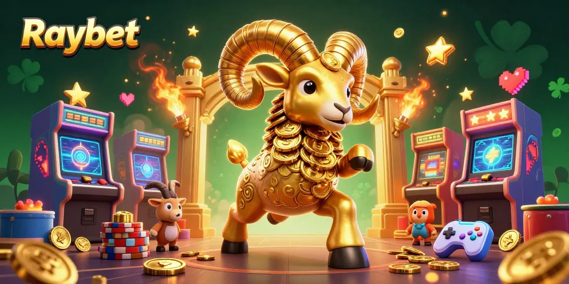 Experience thrilling action with Raybet's golden ram charging through a vibrant casino scene.