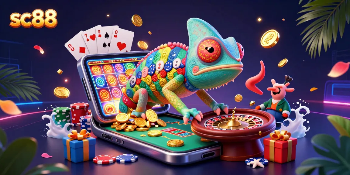 Engage with sc88 through exciting casino gaming by the colorful chameleon owner in a dynamic scene.