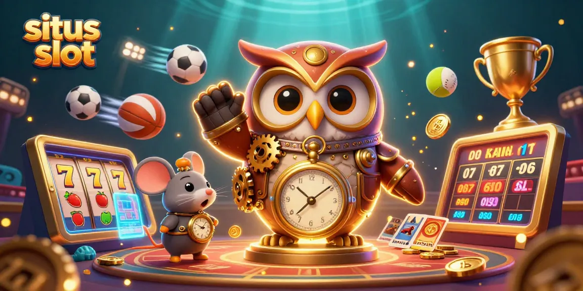 Menangkan jackpot di situs slot dengan owl penjelajah waktu dan elemen kasino futuristik.