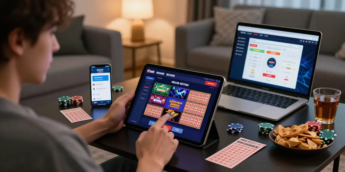 Pengguna menikmati Diana4D sambil menggunakan tablet di ruang tamu dengan suasana santai.