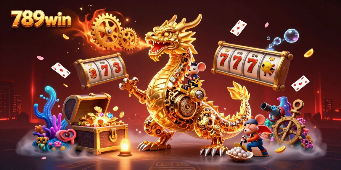 Spin the reels at 789win with a golden dragon and vibrant casino treasures.