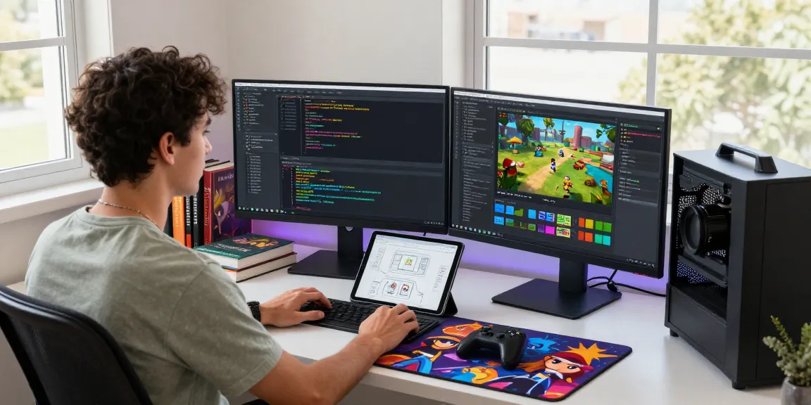 FiveM Scripts development scene with coding interface and gaming graphics in a creative workspace