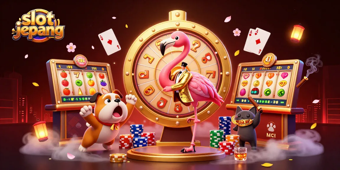 Playing thrilling slot jepang with a cartoon flamingo host and exciting game elements.