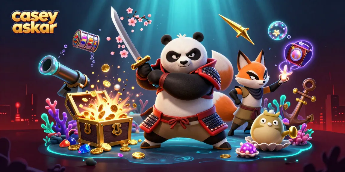 Engage with thrilling slot games as the fierce Casey Askar samurai panda faces off in a vibrant casino.