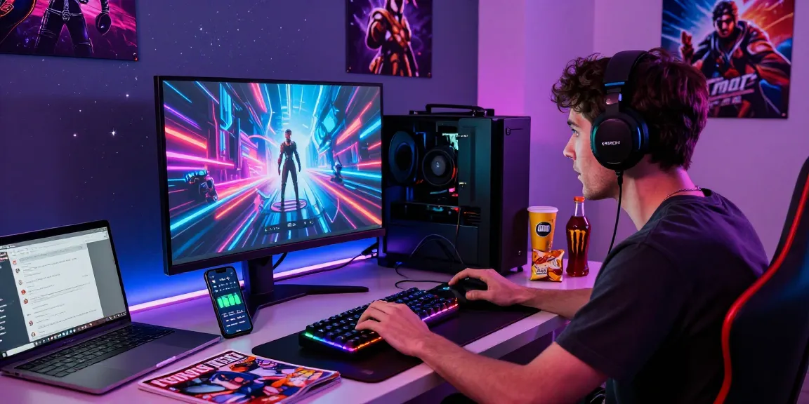 Pakde4d gaming experience with a player in a modern digital setup, showcasing vibrant gaming graphics and high-tech peripherals.