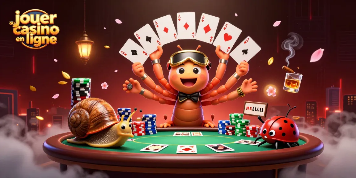 Jouer au casino en ligne avec un millipède croupier et des jetons colorés dans un décor riche.