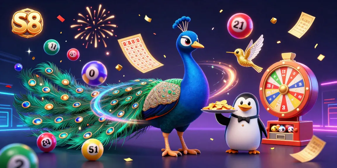 S8 showcases an exciting online gaming scene with vibrant cartoons and engaging elements like lottery balls and a bingo card.