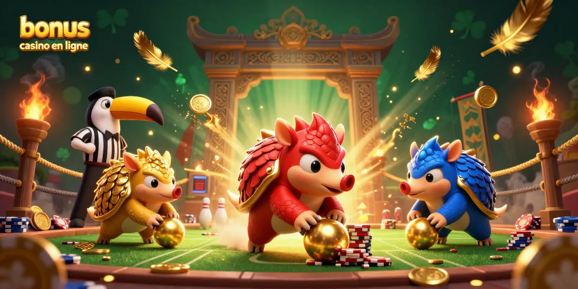 Des pangolins s'affrontent dans un tournoi amusant, illustrant le bonus casino en ligne.