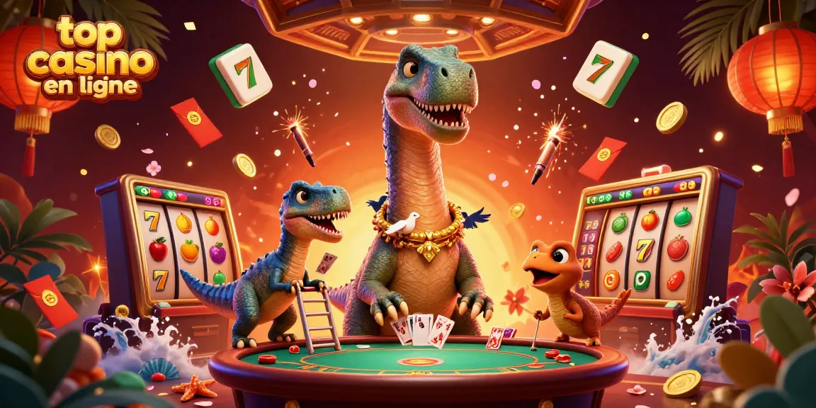 Profitez des jeux au meilleur casino en ligne avec une scène dynamique des dinosaures et des éléments de jeu animés.