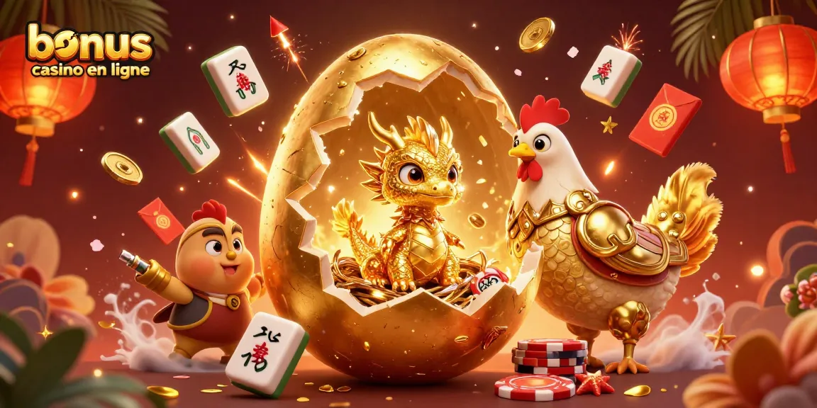 Bonus casino en ligne : dragon d'or sur un tas de jetons entourés de lanternes et pétales de cerisier.