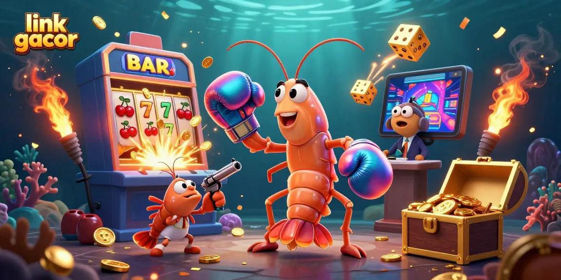 Win big with link gacor in this vibrant casino scene featuring dynamic slot machines and energetic characters.
