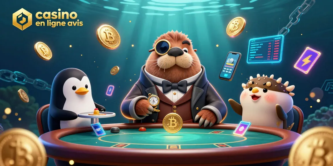 Casino en ligne avis avec une illustration d'un phoque jouant aux cartes sous l'eau.