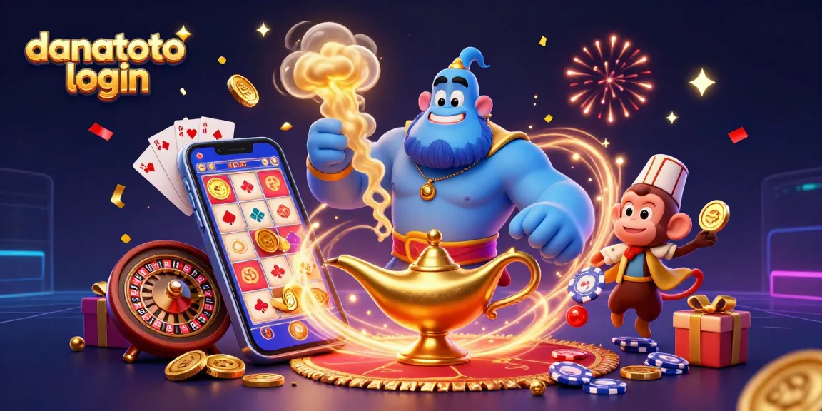 Experience the thrill of danatoto login with a genie granting wishes in a lively casino scene.