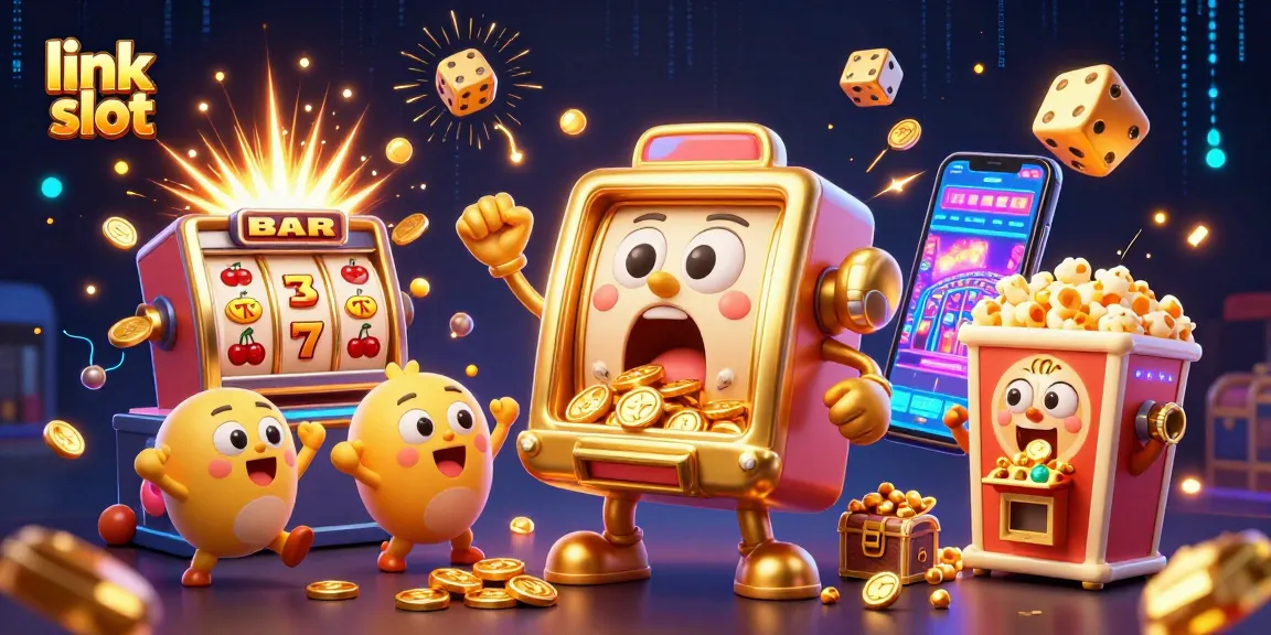 Mainkan link slot dengan mesin slot emas yang meriah dan simbol jackpot meledak di sekitarnya.