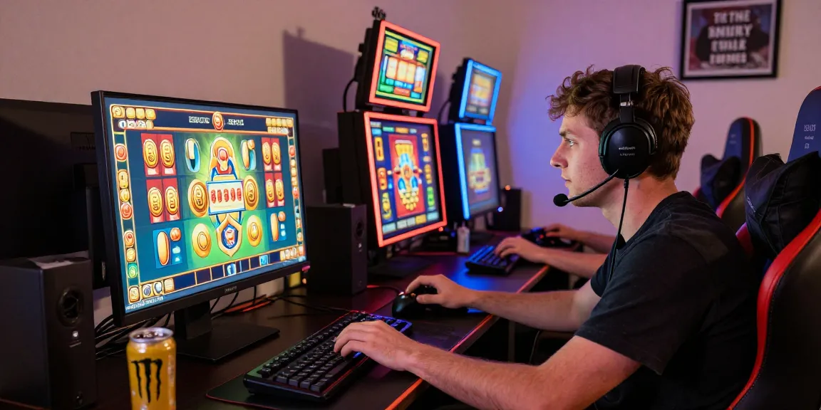 Engaged player enjoying situs hero138 slot game in a vibrant gaming room.