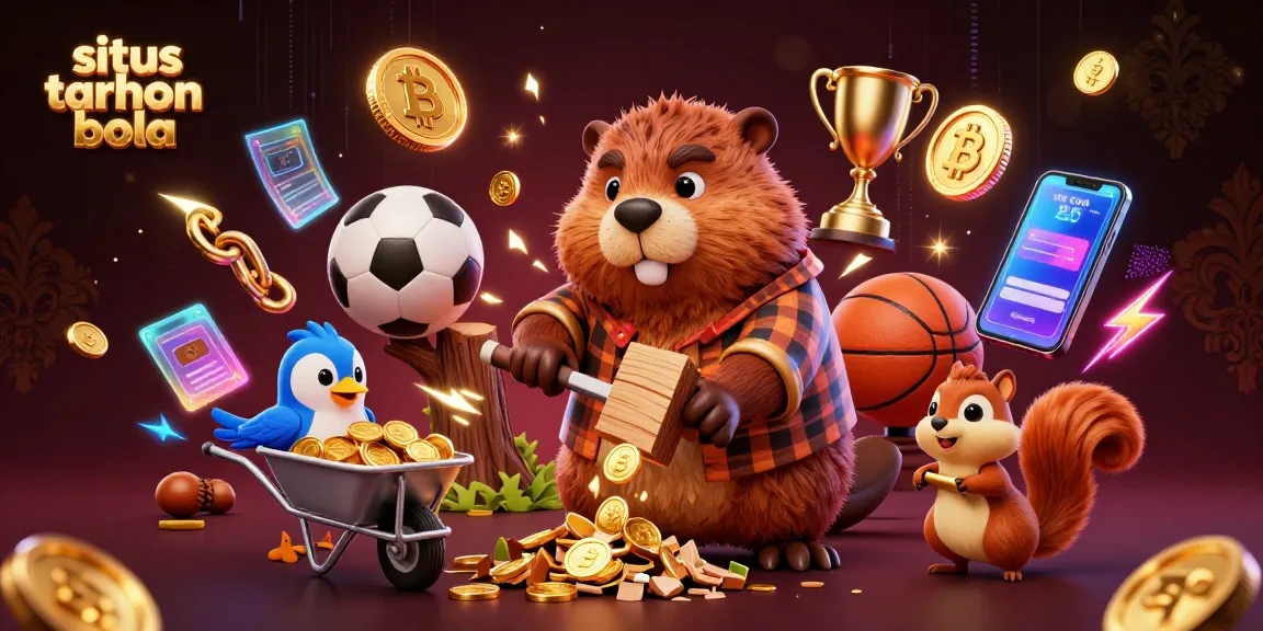 Engage with situs taruhan bola through an animated scene of a beaver and friends in a vibrant betting world.
