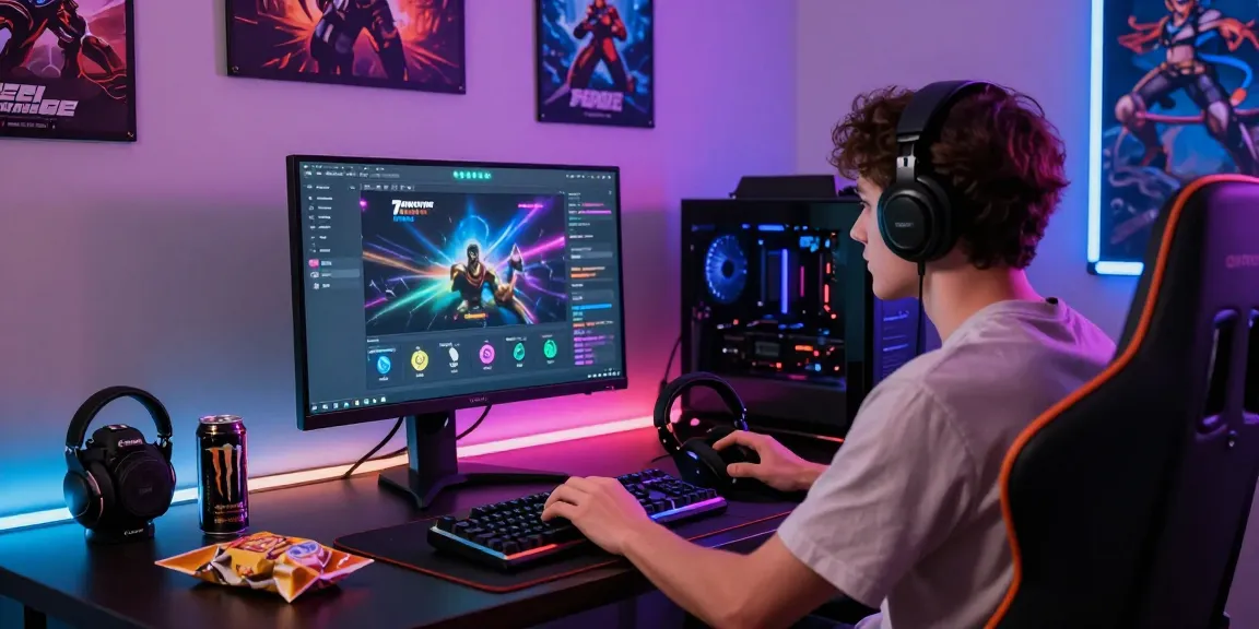 Engaged gamer immersed in the colorful 7meter gaming platform environment, showcasing vibrant decor and modern accessories.